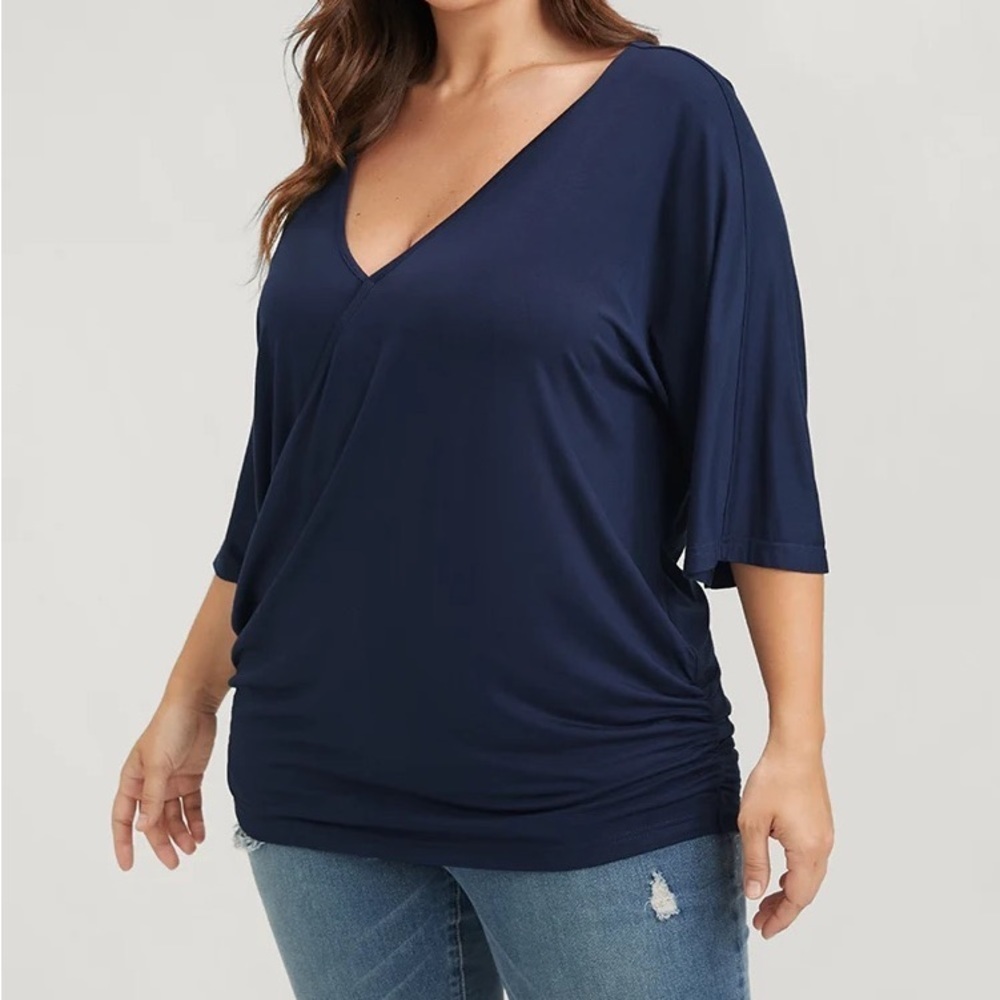 Bloomchic Solid Gathered Button Dolman Sleeve Wra… - image 2